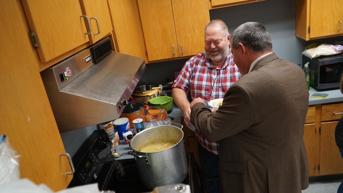 LawtonPS's tweet photo. Superintendent Hime checked out the yummy assignment earlier today from our Family and Consumer Sciences at the LRC today. They worked on perfecting their homemade noodles! A+ for everyone. It was delicious. #WeAreLPS #LawtonPS #oklaed https://t.co/GYpQrJIwaI
