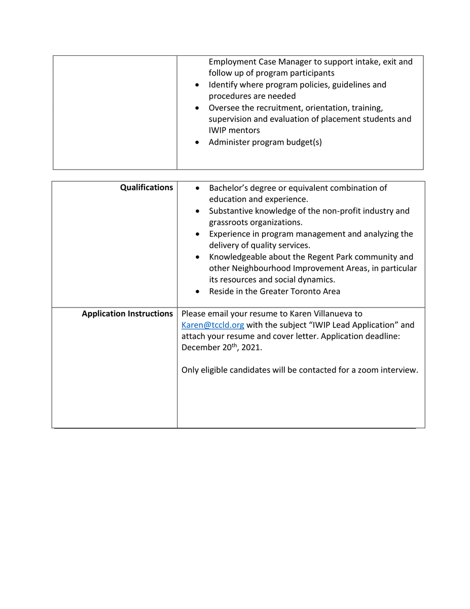 torontocld's tweet photo. We are looking for Immigrant Women Integration Program Lead! This is a virtual position. All applicants must live in the GTA.

Deadline: Dec 20th, 2021 

To apply, email resume &amp; cover letter to Karen Villanueva at Karen@tccld.org with the subject "IWIP Lead Application" https://t.co/3oGQbOYYC4
