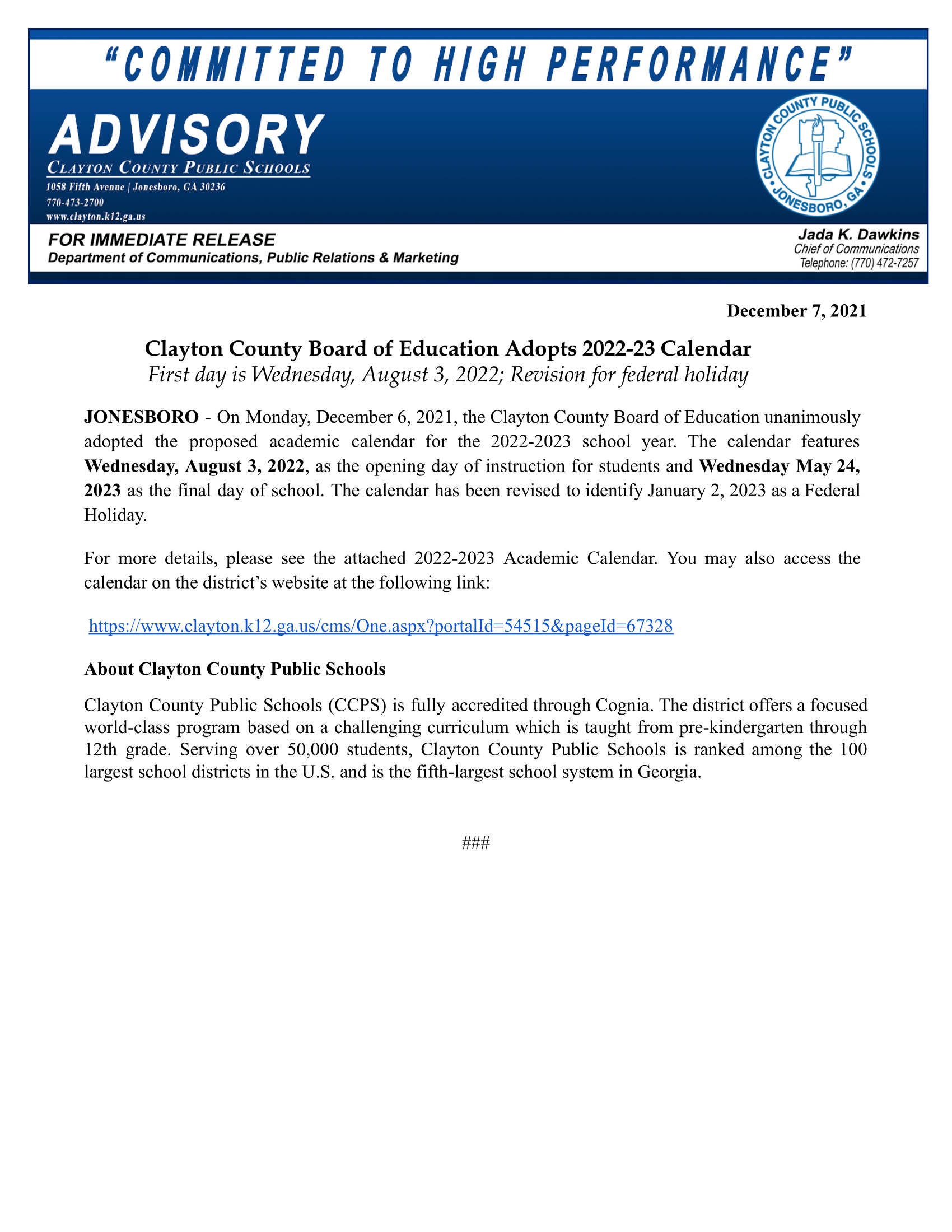 Clayton County Public Schools On Twitter: "The Clayton County Board Of Education Unanimously Adopted The Proposed Academic Calendar For The 2022-2023 School Year. The Calendar Features Wednesday, August 3, 2022, As The