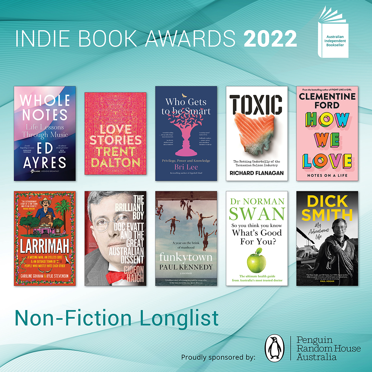 ausindiebooks (@ausindiebooks) on Twitter photo NON-FICTION LONGLIST #IndieBookAwards22 Ed Ayres <a href="/TrentDalton/">Trent Dalton</a> <a href="/HarperCollinsAU/">HarperCollins Aus</a> <a href="/bri_lee_writer/">Bri Lee</a> <a href="/AllenAndUnwin/">Allen & Unwin</a> RichardFlanagan @PenguinBookAus <a href="/clementine_ford/">4yourdumbshadowban</a> <a href="/Caro_e_graham/">Caroline Graham</a> <a href="/KylieMStevenson/">Kylie Stevenson</a> GideonHaigh <a href="/SimonSchusterAU/">SimonSchusterANZ</a> PaulKennedy <a href="/AffirmPress/">Affirm Press</a> <a href="/normanswan/">Norman Swan</a> <a href="/HachetteAus/">Hachette Australia Books</a> DickSmith NON-FICTION LONGLIST #IndieBookAwards22 Ed Ayres <a href="/TrentDalton/">Trent Dalton</a> <a href="/HarperCollinsAU/">HarperCollins Aus</a> <a href="/bri_lee_writer/">Bri Lee</a> <a href="/AllenAndUnwin/">Allen & Unwin</a> RichardFlanagan @PenguinBookAus <a href="/clementine_ford/">4yourdumbshadowban</a> <a href="/Caro_e_graham/">Caroline Graham</a> <a href="/KylieMStevenson/">Kylie Stevenson</a> GideonHaigh <a href="/SimonSchusterAU/">SimonSchusterANZ</a> PaulKennedy <a href="/AffirmPress/">Affirm Press</a> <a href="/normanswan/">Norman Swan</a> <a href="/HachetteAus/">Hachette Australia Books</a> DickSmith