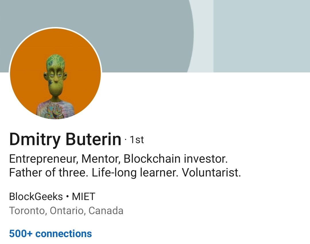 Has anyone realized that <a href="/BlockGeekDima/">Dima</a> Buterin (father of Vitalik) casually displays a <a href="/CryptoCannaClub/">Crypto Cannabis Club</a> as his LinkedIn PFP?