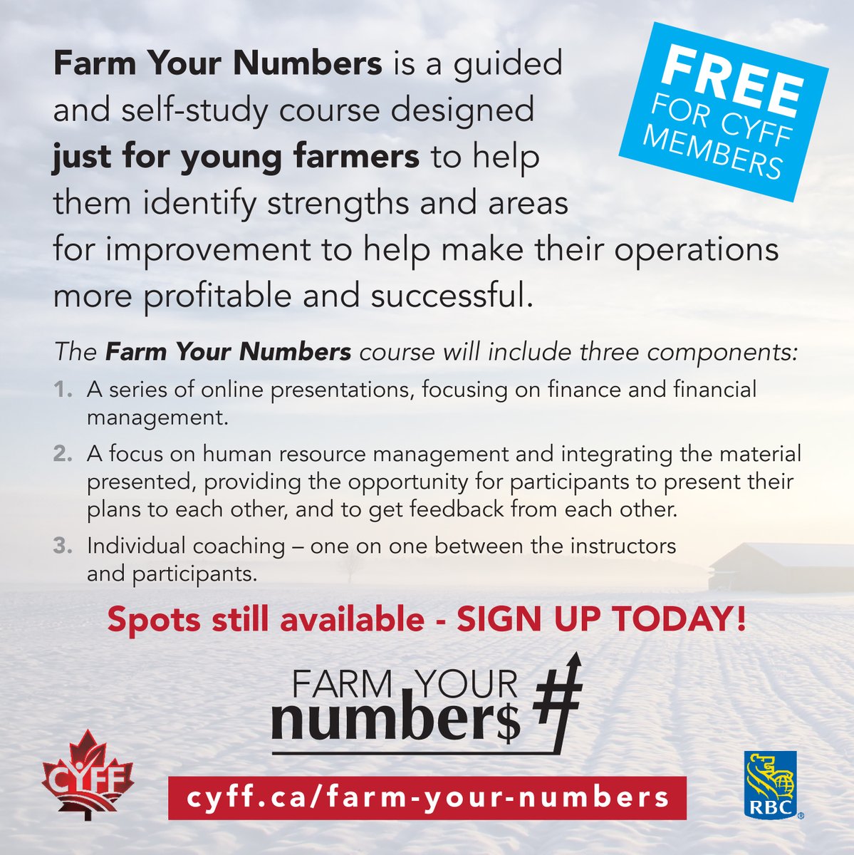 CYFF's tweet photo. The #CYFF #FarmYourNumbers course will be delivered virtually and is just getting underway - spots are still available - sign up today!
https://t.co/ycHZ3LyyIE @RBC
#youngfarmers #CdnAg https://t.co/VF0pqvkdP0