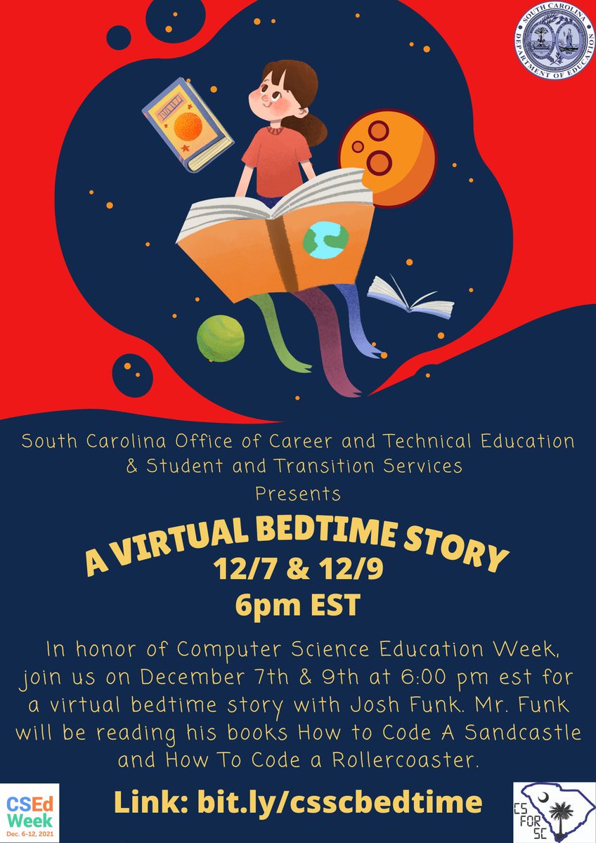 1_d_sanders's tweet image. It’s almost time for our virtual bedtime story with @joshfunkbooks  #csedweek2021 #cseverywhere #cseverywhereSC