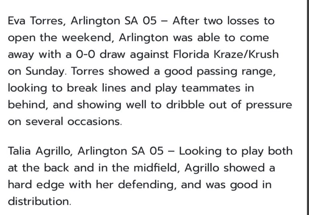 Great time playing at #ECNLtn and Eva and Talia get a shout out in Top Drawer Soccer. We see you doing great things! 👀💪⚽️
<a href="/arlingtonsoccer/">Arlington Soccer</a> 
@ARLGirls_GADir
<a href="/ECNLgirls/">ECNL Girls</a> 

topdrawersoccer.com/article/?categ…