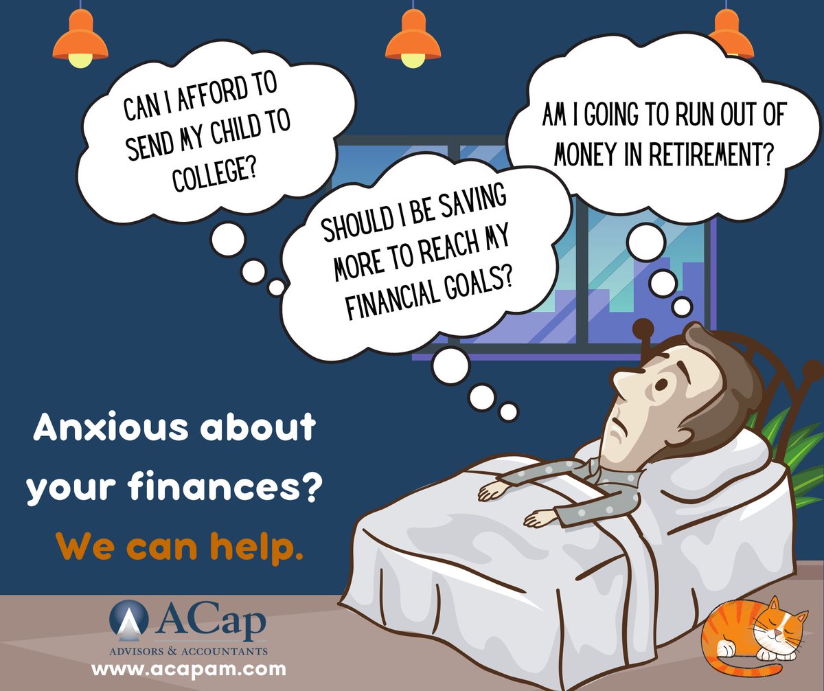 acapam's tweet photo. Don't lose your sleep over your finances 😉
We can help you plan your future with a peace of mind.
Schedule a free initial consultation at https://t.co/KOr7fphfby
#ACap #CFP #CPA #financialplanner #financialadvisor #retirementplanner #wealthmanagement #accounting #california https://t.co/bJswo3tDzu