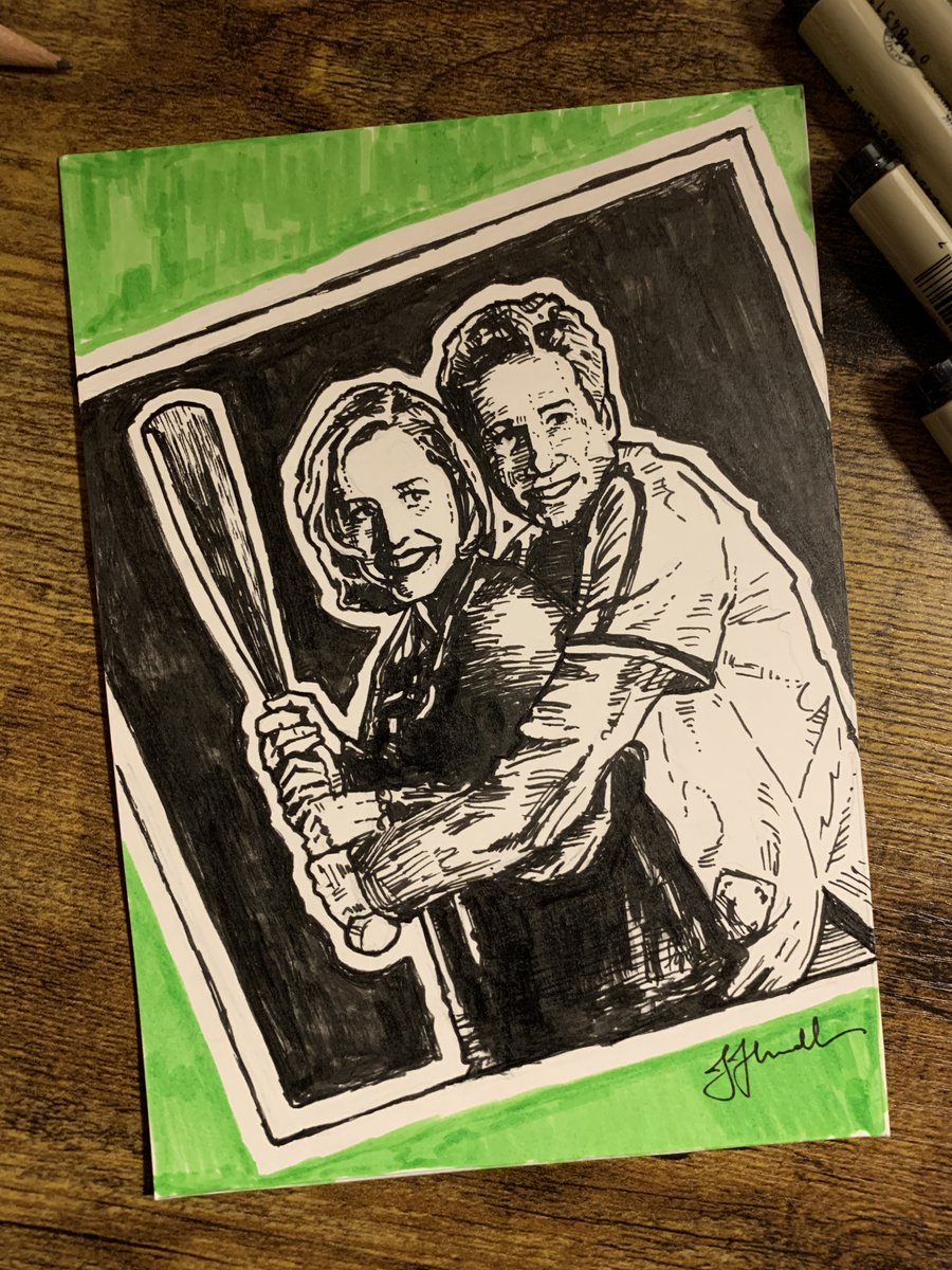 JJLendl's tweet photo. "Shut up, Mulder. I'm playing baseball." Ink on bristol, private commission. #TheXFiles #xfilesposterproject https://t.co/mrVeP8KYal