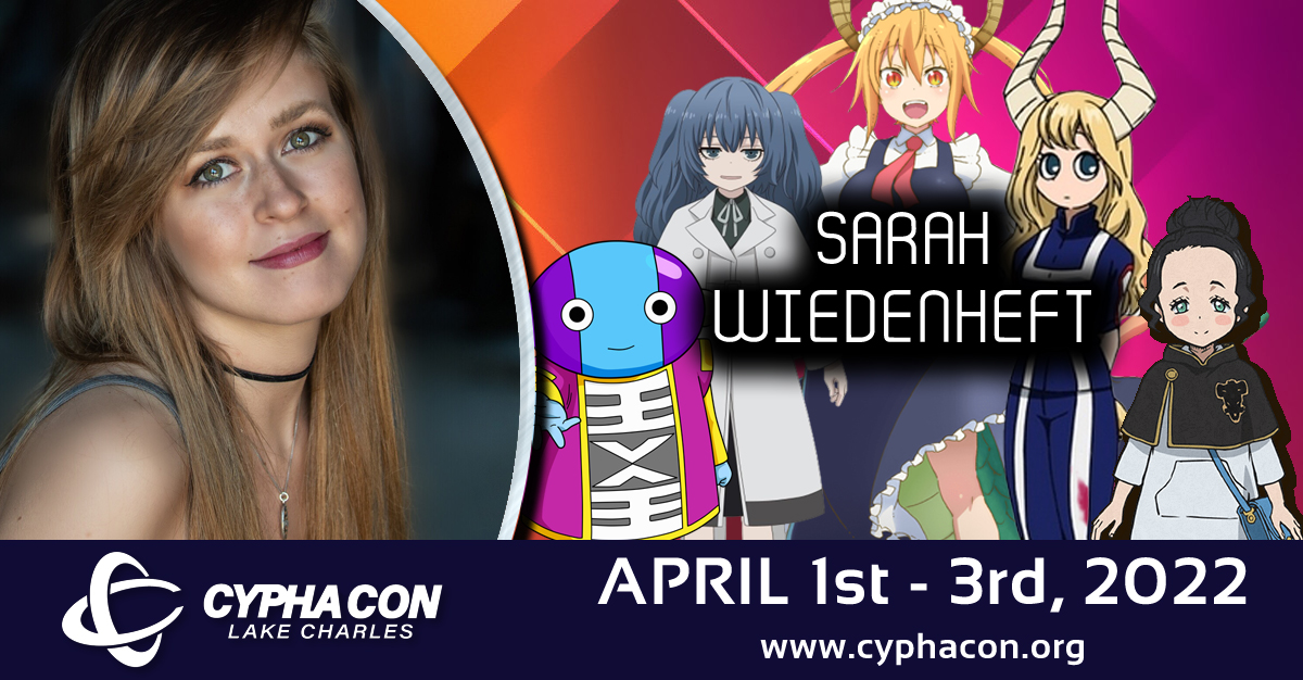 CyPhaCon's tweet photo. CYPHACON is proud to announce or next Anime guest
@SarahWiedenheft
Meet Sarah Wiedenheft at CYPHACON 2022 in Lake Charles Louisiana at the
@LCCivicCenter
For more details on CYPHACON and Sarah please visit: https://t.co/xzple3r1xJ / https://t.co/iw0HMu8HhM