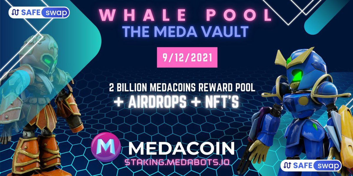 Sarge_Slays's tweet photo. New WHALE staking pool coming on Thursday | NFT and Token airdrops!! @MedabotsWorld @safeswaponline https://t.co/7GBCRBgEw9
