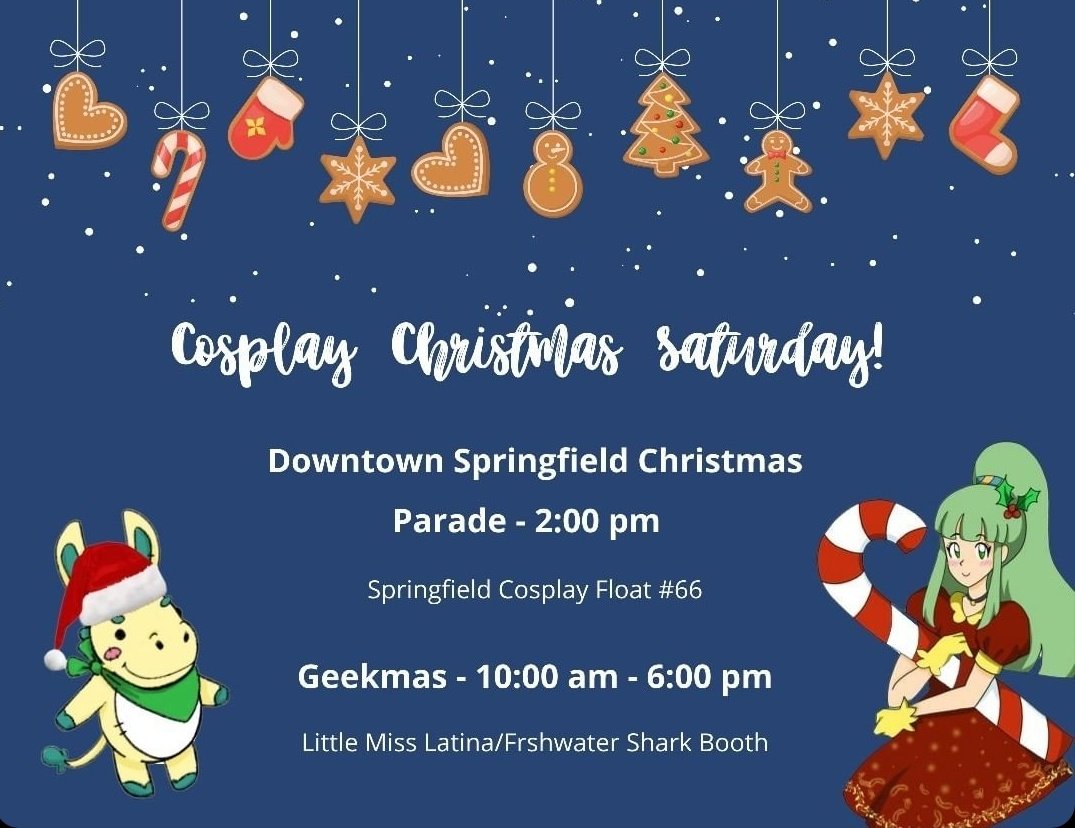 SGFcosplay's tweet photo. @downtownsgf Christmas Parade is this Saturday! The fun doesn't end there, come on down to Geekmas and have a fun filled day! https://t.co/pET15CAoB3
