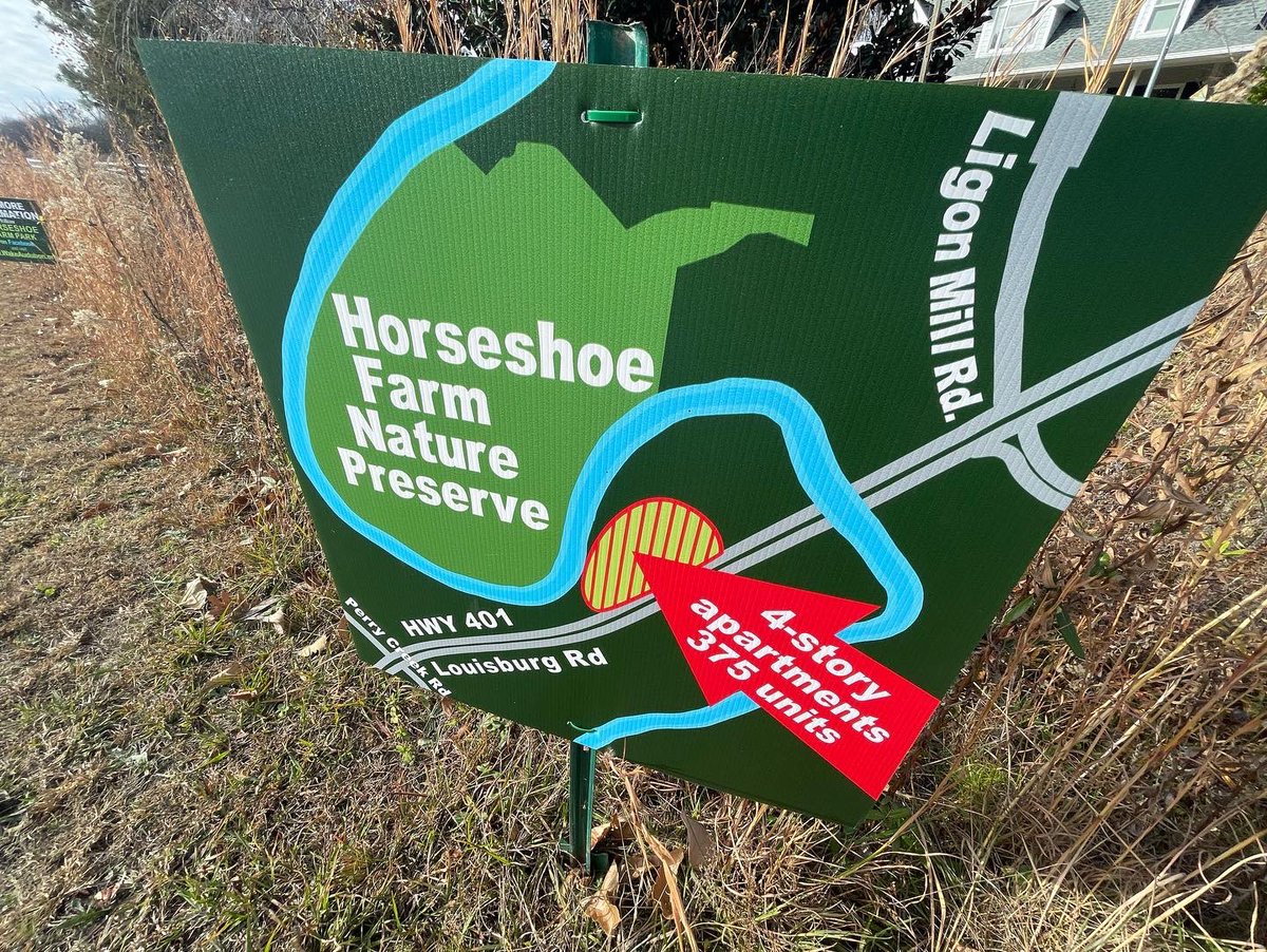 MattTalhelm's tweet photo. ON @WRAL AT 6: Opposition is growing to stop a rezoning that would allow a 4-story complex w/ 375 apartments on land bordering Horseshoe Farm Nature Preserve in #Raleigh. I’ll show you what they’re doing to send a message to @raleighgov city council before a hearing tonight. https://t.co/VecDjB1TT1