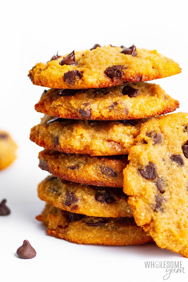 These keto cookies bake up gooey and golden, thanks to coconut flour and my fave <a href="/CHOCZERO/">ChocZero</a> chips! 😍 Get the full recipe: wholesomeyum.com/coconut-flour-…