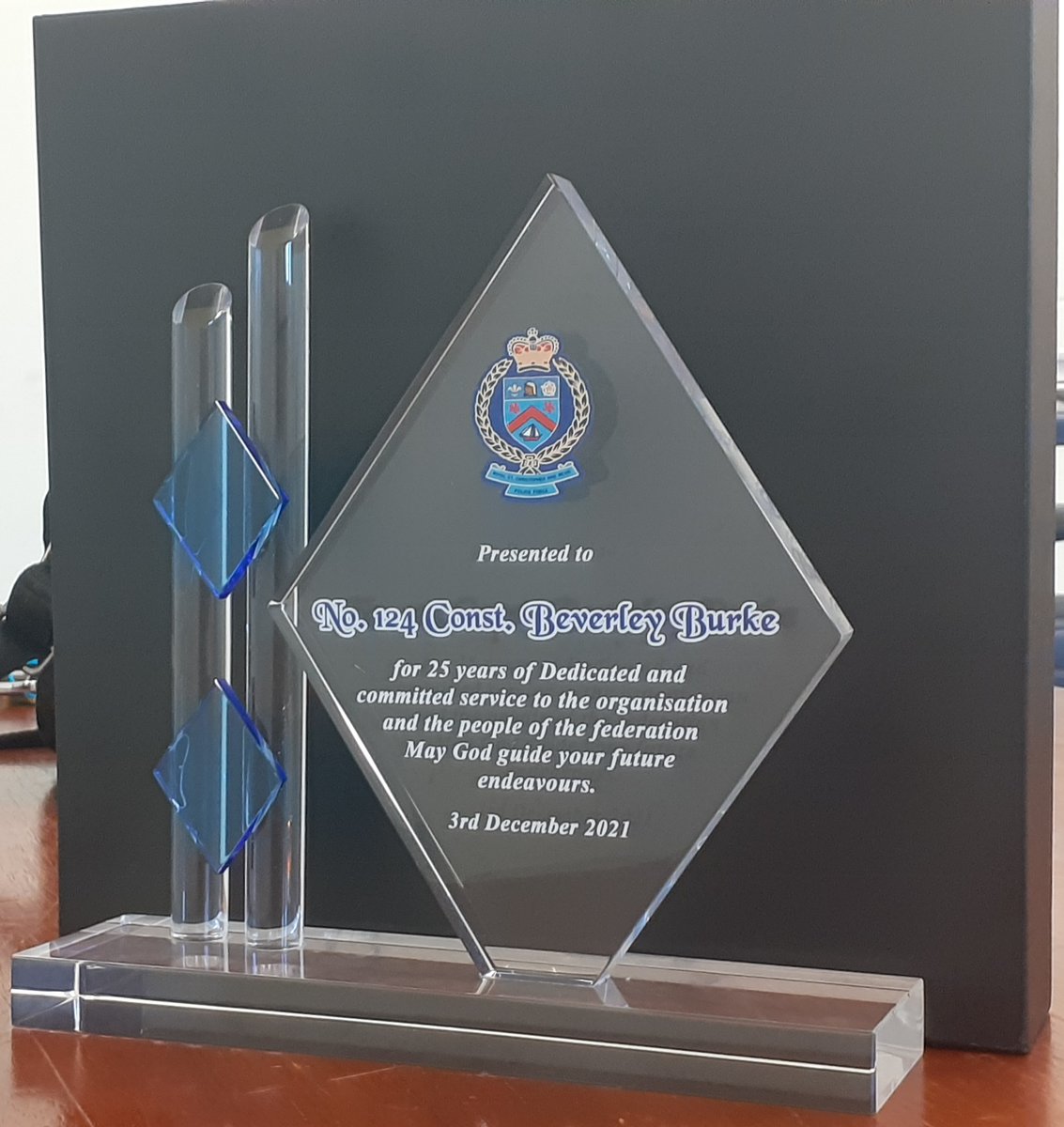 COPSKNPolice's tweet photo. Speaking after a brief appreciation ceremony for her, Retired Officer Beverley Burke said “I learned a lot about the law while in the Force and it was an honour to have served my country for 25 years.” https://t.co/u2A9pzyJUg