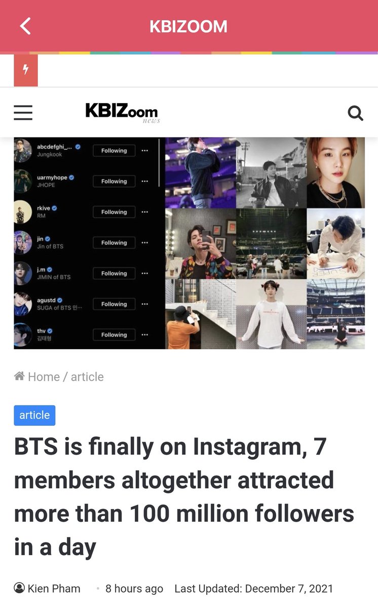 theQoos_'s tweet photo. [K-Pop NEWS] DAILY RECAP | 12/07/21

[News/kbizoom] BTS is finally on Instagram, 7 members altogether attracted more than 100 million followers in a day

More On📲: https://t.co/vo6h4evFt4 https://t.co/P06KGtSAMi