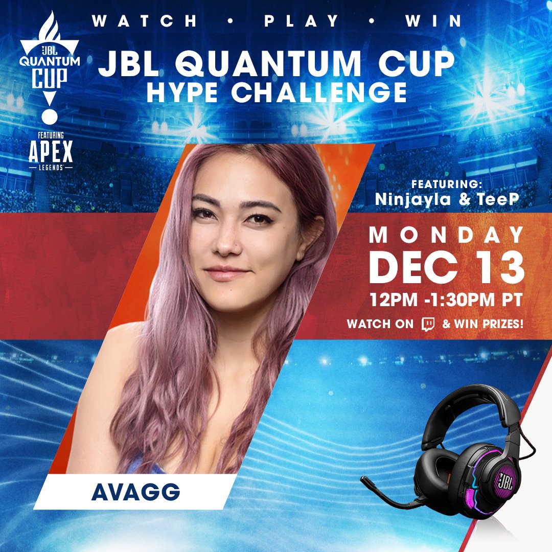 AvaGG's tweet photo. Time to celebrate the holidays with @JBLaudio and @JBLQuantum! On Monday Dec. 13th at 12-1:30pm PST @Ninjayla and @TylerTeeP and I will be doing the JBL Quantum Cup hype challenge and giving away some cool prizes ๐๐คฉ #JBLQuantumCup #JBLPartner #ApexLegends #JBLHeadset https://t.co/j6omanqacD