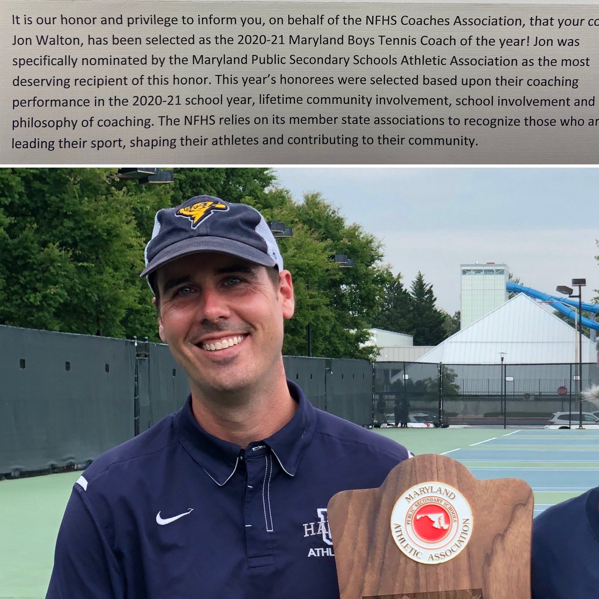 Urbana_Hawks's tweet photo. Congratulations to Jon Walton for being selected the NFHS Maryland Boys Tennis Coach of the Year!! We can’t thank you enough for all you do for the athletes here at the 🙌🏽 https://t.co/ns1zkn93Ff