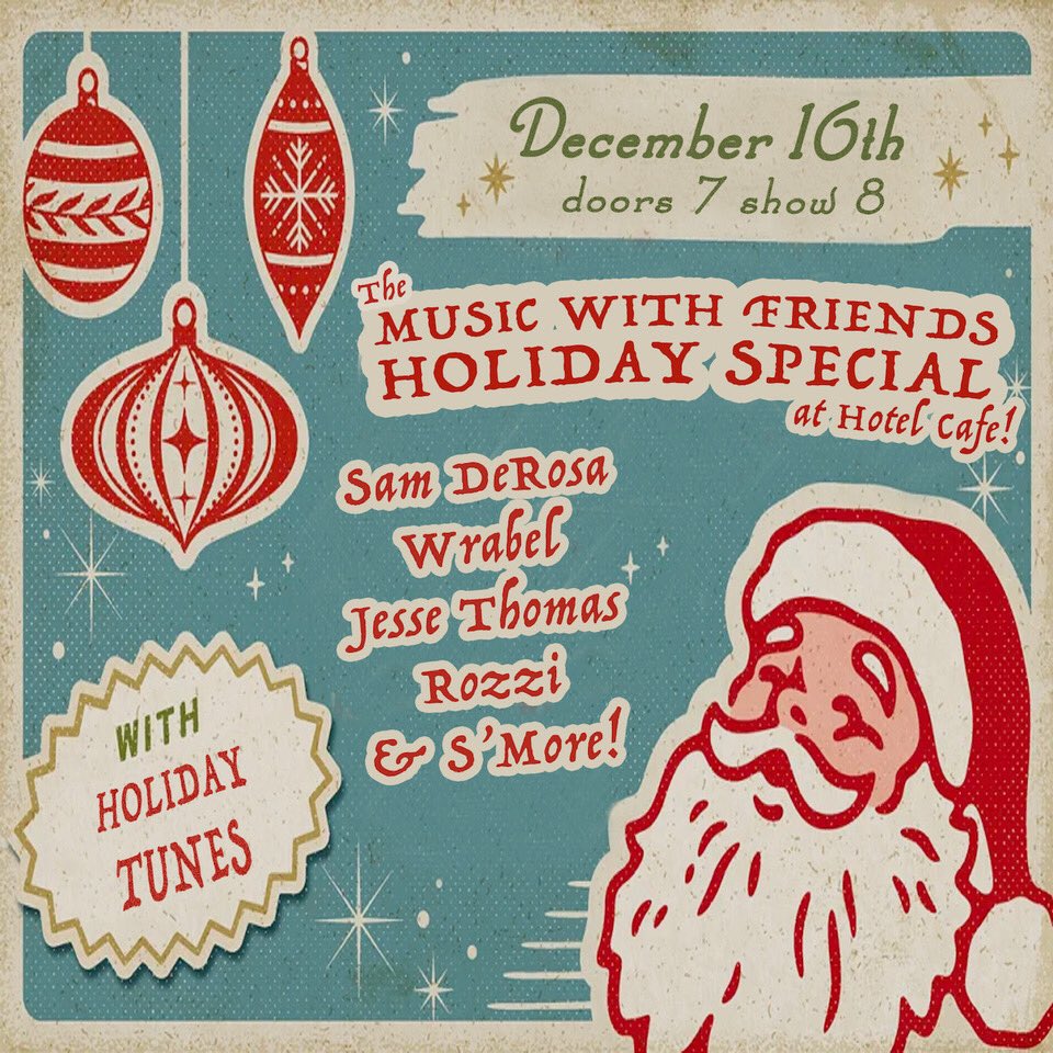 thehotelcafe's tweet photo. We are so excited for the Music with Friends holiday showcase on 12/16, featuring the incredible Wrabel, Rozzi, Sam DeRosa, Jesse Thomas &amp; more!

This one *will* sell out!

https://t.co/9RKsL0nqn8 https://t.co/nxxKqnD53o