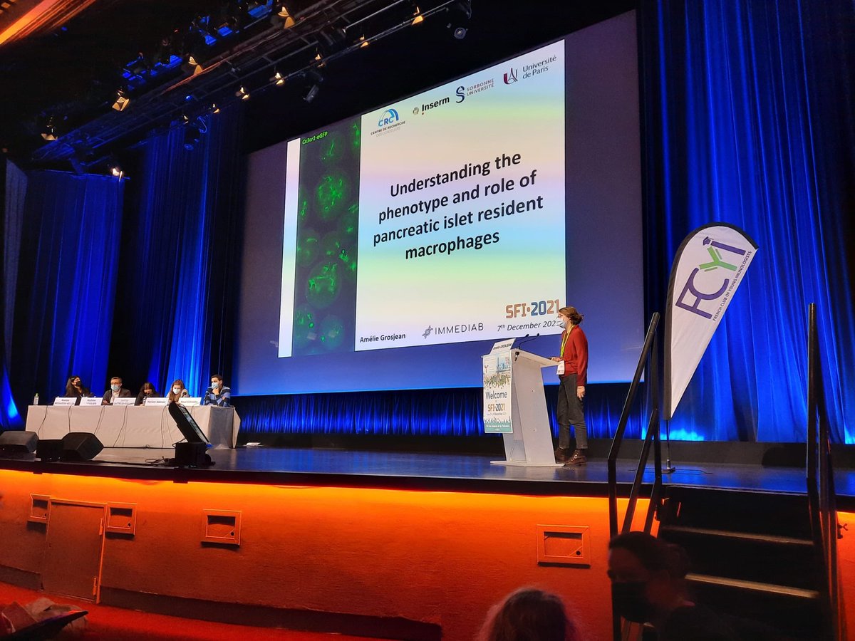 FCYImmuno's tweet photo. Great young speakers @FCYImmuno session @sfiimmunologie #SFI2021 with Ines Malenica on TGFb regulation of TRM,@NanaTalvard and human MAIT cells and GVHD,Amelie Grosjean with rôle of pancreatic islet macrophages and @BoudigouM on NARB+B cells! @CRCordeliers @Institut_IRSL @y_efis https://t.co/jDzv8j4e7Y