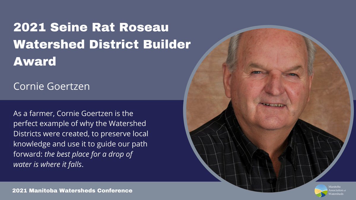 The Manitoba Association of Watersheds (MAW) is pleased to announce the recipients of the 2021 Watershed District Builder Award. The award is given annually as a way to acknowledge sound environmental stewardship within the watershed districts.