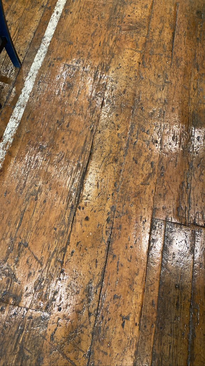 blue_rose_sara's tweet photo. This floor is from @manitowoccoffee and is the original floor from 1843 when it was a wagon wheel repair shop! Dang I love history!! #HistoryCantBeErased #refinishedfloors https://t.co/KanZQIxMTc