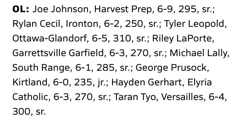 I am honored to be 1st team All Ohio