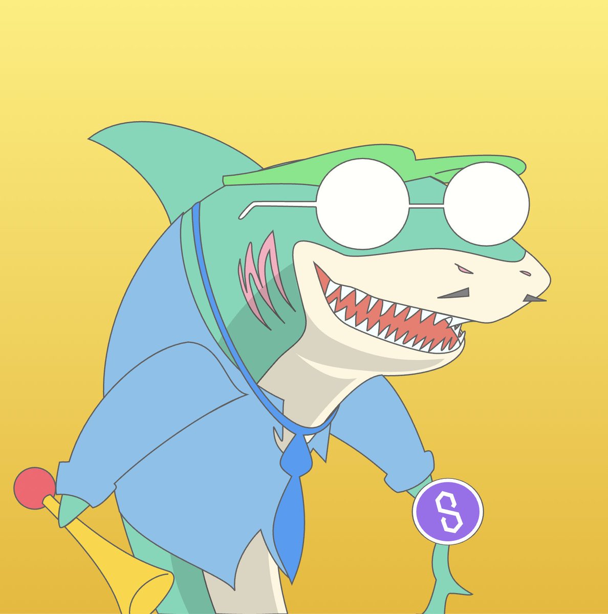 shifty_sharks's tweet photo. 🦈 Preview Shark 002:

Color: Grass:⚪️Common
Head: Visor:⚪️Common
Clothes: Collared Shirt:
Eyes: Big Glasses:🟢Uncommon
Mouth: Mustache:🟢Uncommon
Neck: Tie:⚪️Common
Left Fin: Clown Horn:⚪️Common
Right Fin: Polygon:⚪️Common https://t.co/0oBsRIvL6i