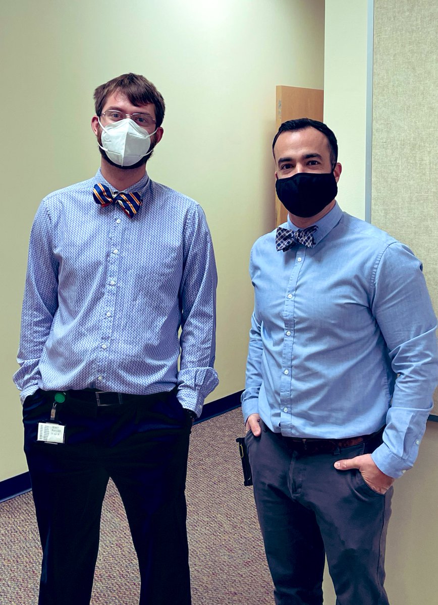 HtownSmalls's tweet photo. Sir @MrElting and I holding down #BowtieTuesday @Hamilton_HHS_FC today! 8 days left in the first semester for our freshman students! Let’s make it count! #FreshmanOnTrack #BeYouAtBigBlue https://t.co/rlnVpz5ASE
