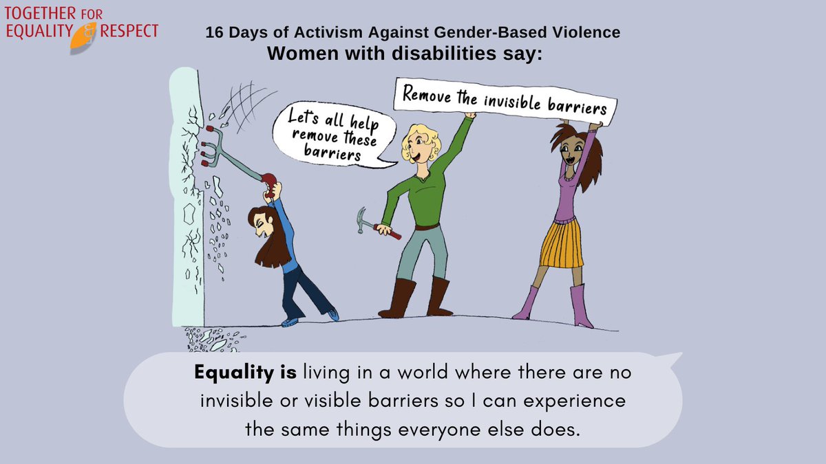 eachsch's tweet photo. Women with lived experiences of disabilities encounter a range of barriers in their everyday lives. We can all learn from women with disabilities about the invisible and visible barriers that need to be dismantled and take action.
#16Days #Margins2Mainstream #EqualityIs https://t.co/Jm933BEs5l