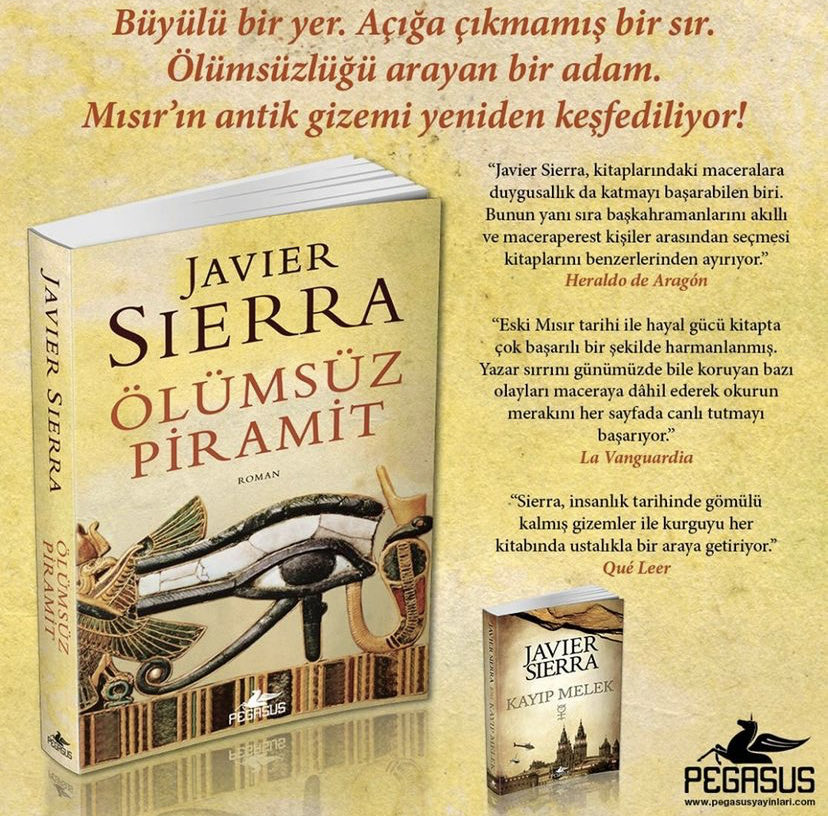 Javier__Sierra's tweet photo. #LaPirámideInmortal acaba de llegar a #Turquía de la mano de mi editor ⁦@PegasusYayinevi⁩. La noche que Napoleón pasó en la Gran Pirámide y nunca quiso contar, es el eje de esta intriga histórica.

⁦@Planetadelibros⁩ 
⁦@NormaEditorial⁩ 
⁦@escritoresconl1⁩ https://t.co/3Jt3US23jn