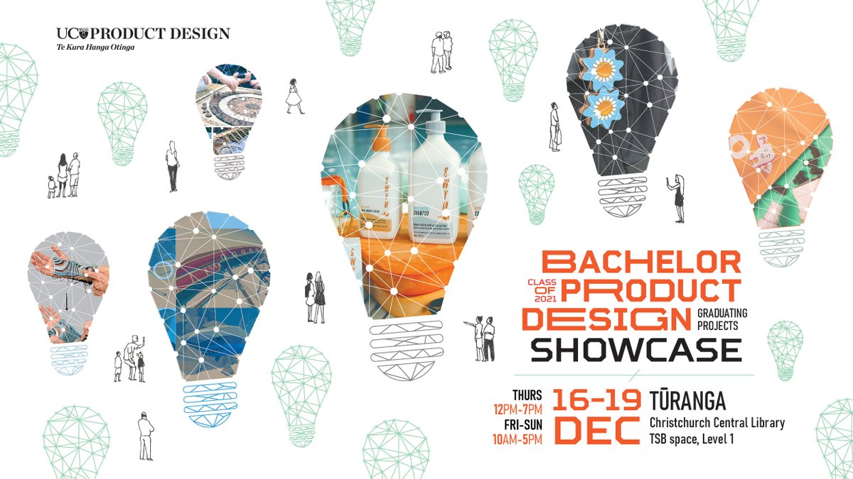 School of Product Design / Kura Hanga Otinga (@ucnzsopd) on Twitter photo Ten days to go till our #UCProductDesign Graduating Projects Showcase! Come along and see projects and posters by our amazing BProdDes Class of 2021 🎓🥳
👉Thu 16 Dec, 12pm - 7pm
👉 Fri 17 -Sun 19 Dec, 10am-5pm at Tūranga 🤩
<a href="/ChristchurchLib/">Ngā Kete Wānanga o Ōtautahi</a> #GradShow2021 <a href="/UCNZ/">University of Canterbury</a> <a href="/UCEngineering/">UC Engineering NZ | Te Kaupeka Pūhanga</a> Ten days to go till our #UCProductDesign Graduating Projects Showcase! Come along and see projects and posters by our amazing BProdDes Class of 2021 🎓🥳
👉Thu 16 Dec, 12pm - 7pm
👉 Fri 17 -Sun 19 Dec, 10am-5pm at Tūranga 🤩
<a href="/ChristchurchLib/">Ngā Kete Wānanga o Ōtautahi</a> #GradShow2021 <a href="/UCNZ/">University of Canterbury</a> <a href="/UCEngineering/">UC Engineering NZ | Te Kaupeka Pūhanga</a>