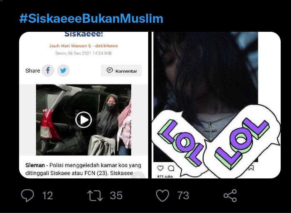 icsu1991's tweet photo. #SiskaeeeBukanMuslim
Mungkin setelah di tangkap baru mau pindah agama. Kita do'akan saja semoga bisa tobat. https://t.co/2aC6HtNOVS