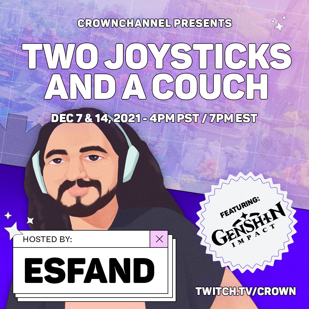 Tune for Two Joysticks and a Couch in 30 minutes! I’ll be hosting the show on @crownchannel this week and next! There’s a $2000 giveaway for Genshin Impact 

#Crown2J1C
Twitch.tv/crown