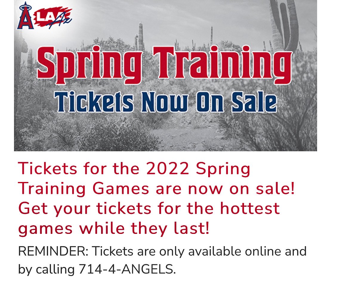 DiabloStadium's tweet photo. Spring training tickets for 2022 are on sale now &amp; make a great Christmas present!!🎁🤩 

REMINDER: Tickets are only available online and by calling 714-4-ANGELS https://t.co/r0ThrbLZkC