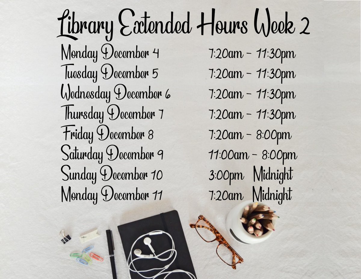 LPULibrary's tweet photo. Extended Library hours this week. https://t.co/pWYMYQWlvv