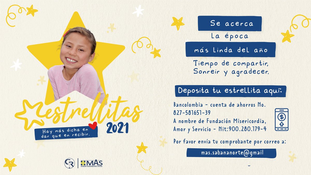 CasaRocaSabanaN's tweet photo. Generosidad es prosperidad. Es tiempo de dar lo mejor de nosotros a quienes más lo necesitan, un tiempo para compartir, sonreír y agradecer… 🌟 Estrellitas 2021 🌟
#CasaRoca #Estrellitas2021
🌟 #Estrellitas2021🌟 #Alegría #Dar #FundaMAS #CasaRocaSabanaNorte https://t.co/p1KdliHgZs