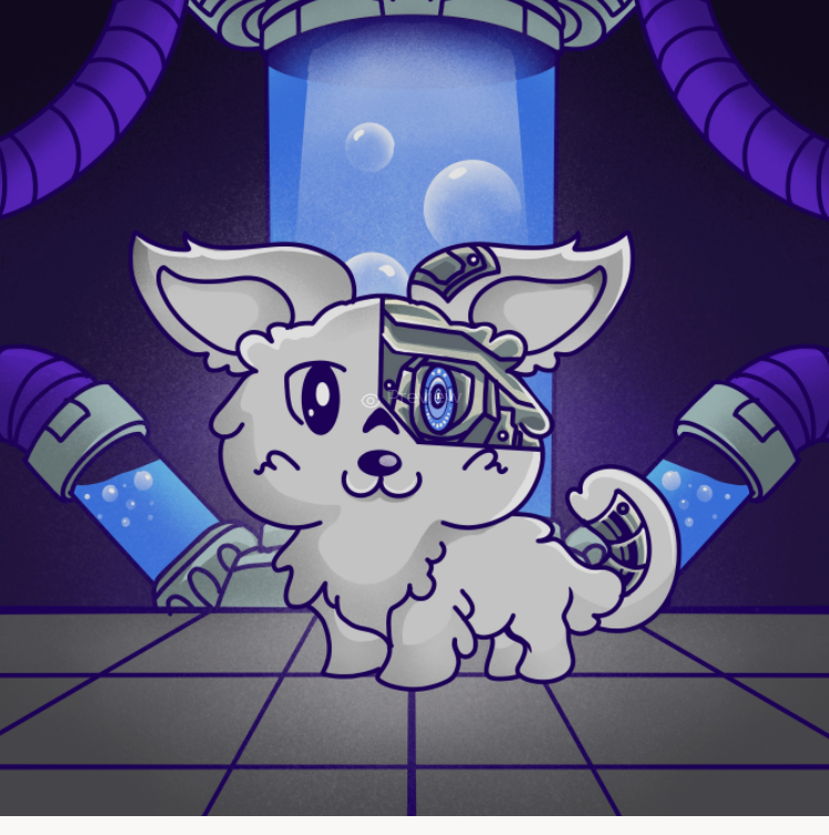 OTriple8's tweet photo. @altura_nft 😆I totally thought these ears were going to be wings of sorts. An #AlturaNFT cyborg puppy, not rare but a #smartNFT and cool nevertheless!

Get keys to unlock a Hatchables loot box here - https://t.co/9TJ7sRGiX6 

Good luck, hope you get a legendary one! https://t.co/to6CxDaADt