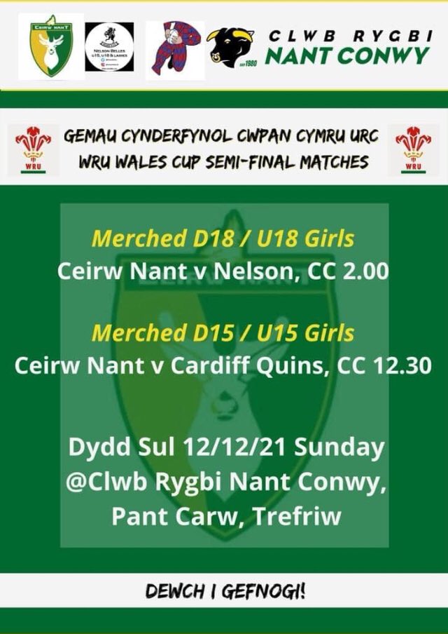 CeirwN's tweet photo. 2 big games for north Wales girls rugby on Sunday @CRNantConwy, come and support @CeirwN on their journey to the final @WRUWomenSupport @NelsonBelles @QuinsGirlsRugby @DyddguHywel @9Jessk9 @ysgdyffrynconwy @YsgolyMoelwyn https://t.co/emjCNBw47h