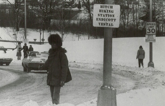 binghamtonu's tweet photo. When you could hitchhike from campus to Endicott or Johnson City! https://t.co/Np3O1P99b2