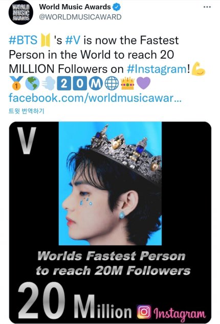 BTS' V breaks two world records with Instagram followers