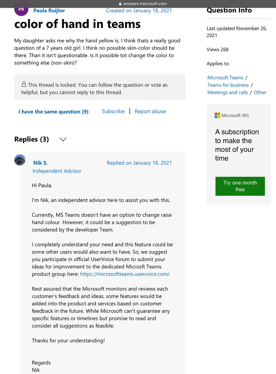 Shame on you <a href="/MicrosoftTeams/">Microsoft Teams</a> You MUST make a change if you do not promote discrimination. This is not something for later, but for now. You changed your Emojis in the chat. Why not include everyone who raises their hands #microaggression #implicitbias #visualminoritiesmatter