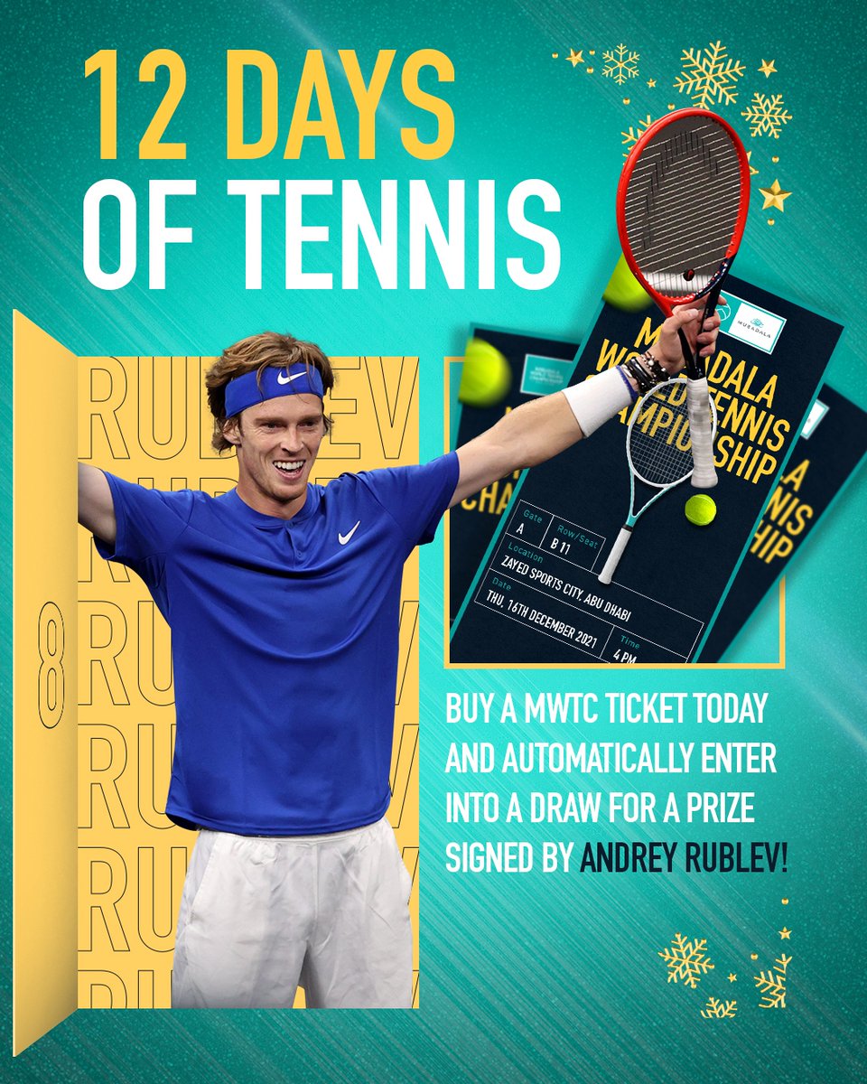 MubadalaWTC's tweet photo. #12DaysOfTennis day 8!
An @AndreyRublev97 โจsigned prizeโจ who wants it? Purchase your #MWTC ticket TODAY to be in the draw: https://t.co/eliTsZEx8j
#MakeWayForTheBest https://t.co/OnUpkrnVNo