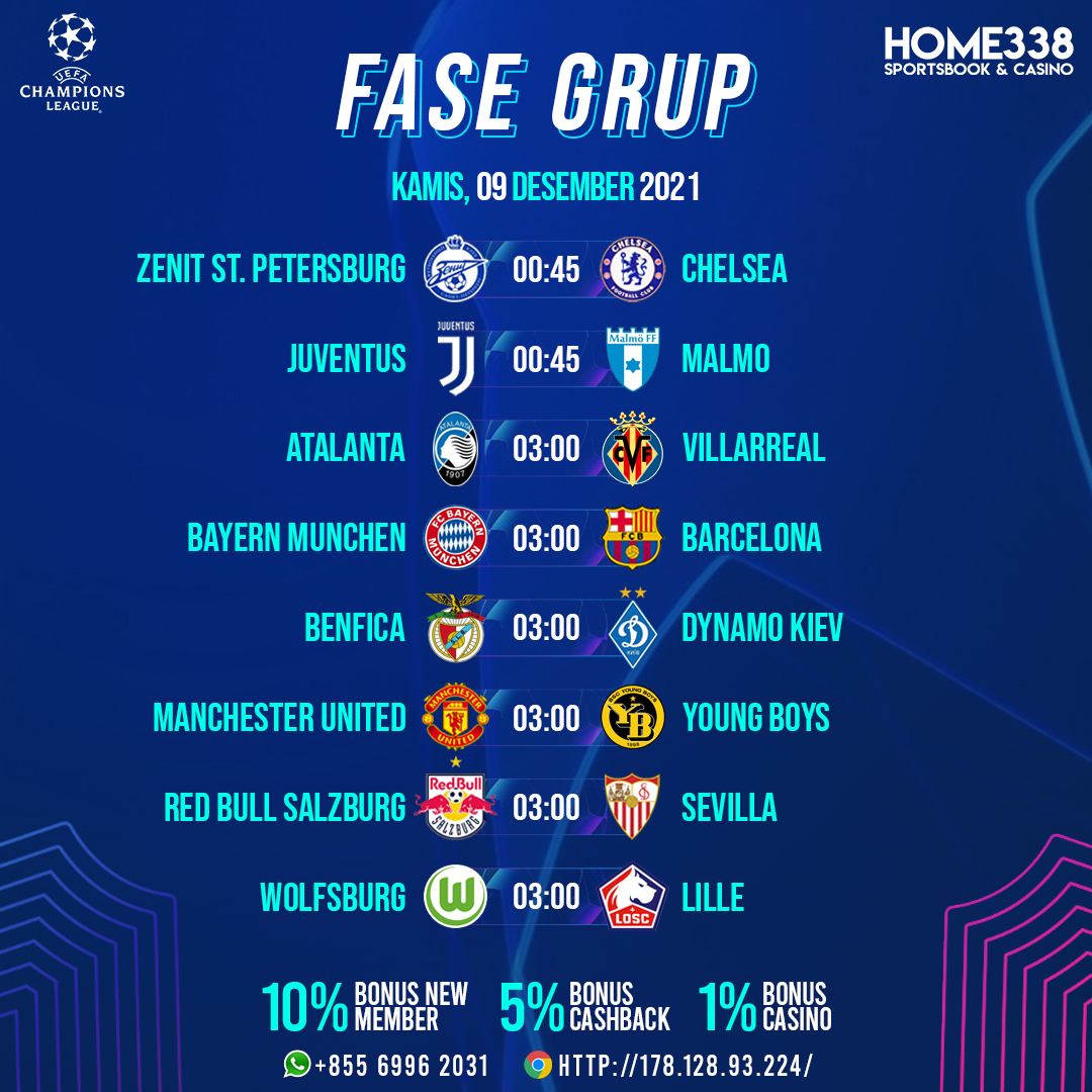home338com's tweet photo. Jadwal lengkap matchday ke-6 fase grup Liga Champions Kamis, 09 Desember 2021

Tentukan Jagoanmu Sekarang! Daftar &amp; Pasang Taruhanmu Hanya di HOME338!

Info Lengkap Klik : https://t.co/NMv6EAVR49

#ChampionsLeague #UCL #LigaChampions #Jadwalbola #Home338 https://t.co/56yvM9WqxG