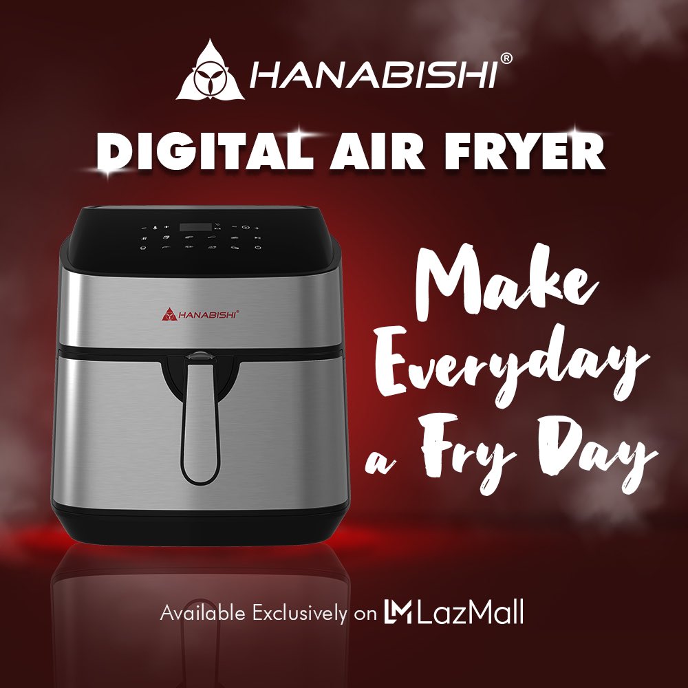 MyHanabishi's tweet photo. Your all-new kitchen #Kapartner is here! Easy, healthier, and no-fail recipes everyday! 

You'll definitely love the Hanabishi Digital Air Fryer exclusively available on #HanabishiLazMall. Get it at an introductory price of Php 3,910 plus vouchers! https://t.co/MFXNX3znbd