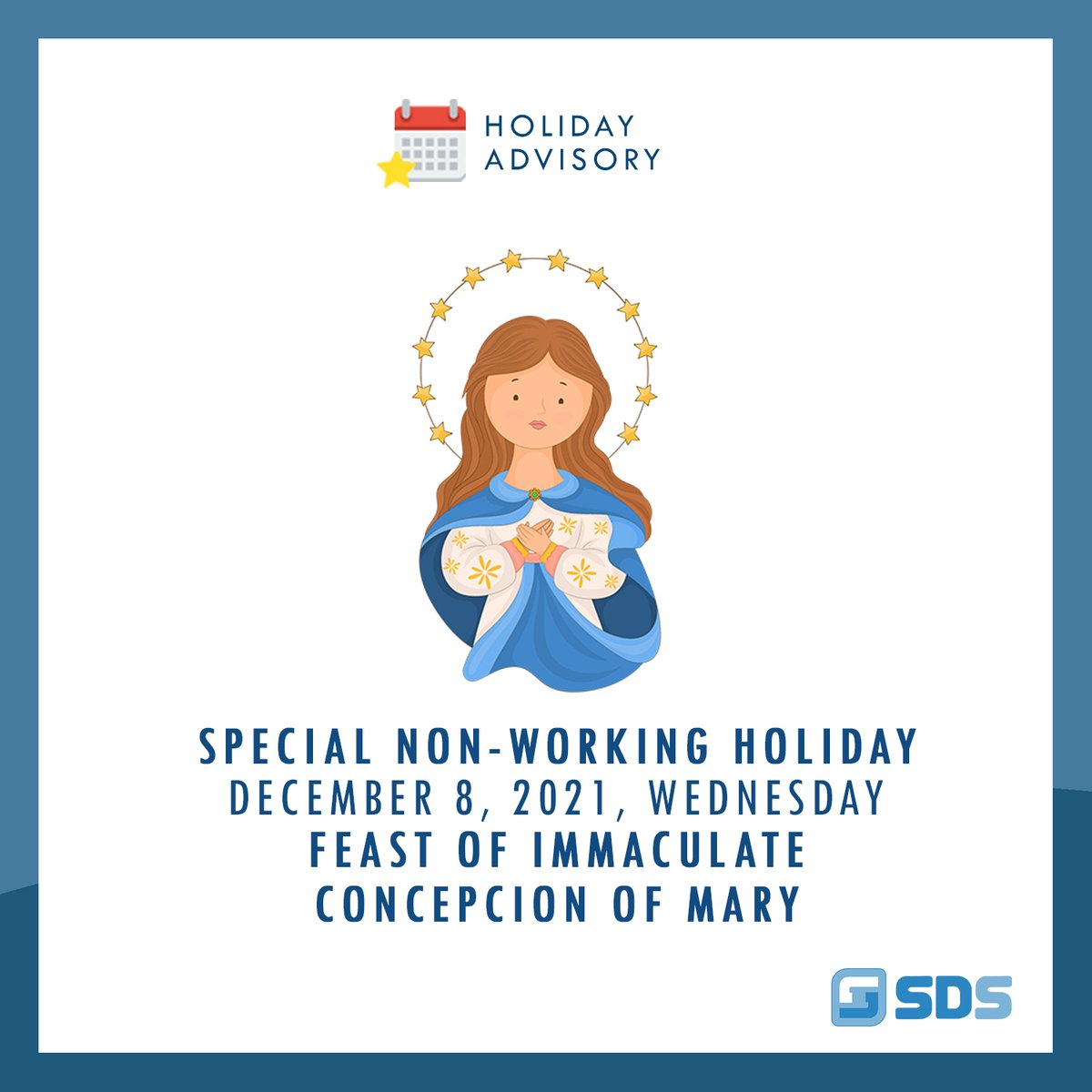SDSolutionsIT's tweet image. SD Solutions wishes you and your loved ones a very happy and blessed Feast of the Immaculate Conception.

 #SDS #SDSolutions