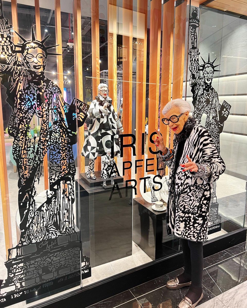 IrisBApfel's tweet photo. The amazing team at the @americandream created an Iris Apfel Arts pop up shop! So glad I got to see it with my own two eyes! Visit now to get some one-of-a-kind holiday gifts!! 🎁🖤 https://t.co/BXLtZ1nTEo