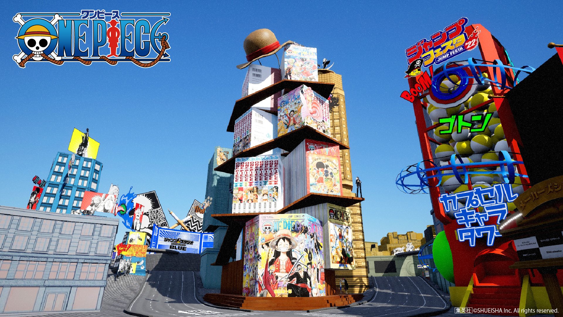 Kaizoくん ジャンプフェスタ ジャンプフェスタ Online 進化した ジャンフェス島 には One Piece をモチーフにしたマンガビルが登場 101巻分のイラストが勢ぞろいしているぞ Onepiece ワンピース T Co 11ypbjakdw T Co