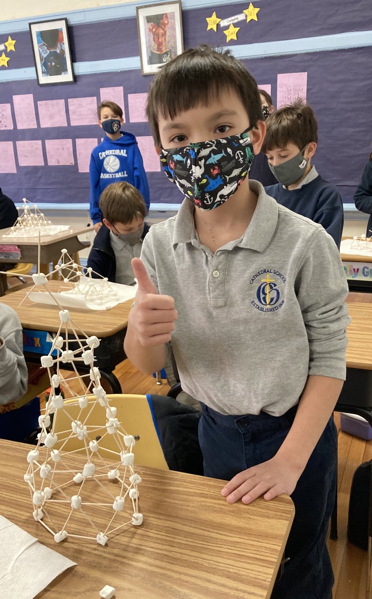 MrsDevittCS's tweet photo. A little Tuesday afternoon STEM in 4th grade!  The goal was to build the tallest freestanding Christmas tree with only toothpicks and marshmallows.  Lots of fun! @cathedralpk8 @art_cathedral https://t.co/oZA4Z5YV9y