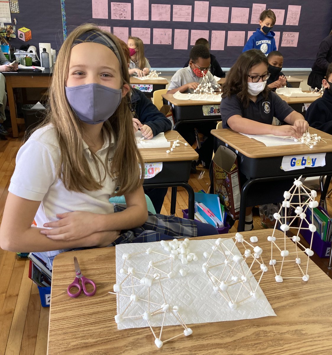 MrsDevittCS's tweet photo. A little Tuesday afternoon STEM in 4th grade!  The goal was to build the tallest freestanding Christmas tree with only toothpicks and marshmallows.  Lots of fun! @cathedralpk8 @art_cathedral https://t.co/oZA4Z5YV9y
