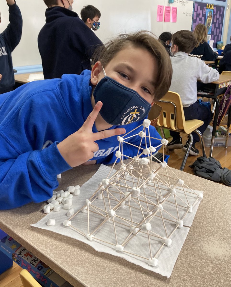 MrsDevittCS's tweet photo. A little Tuesday afternoon STEM in 4th grade!  The goal was to build the tallest freestanding Christmas tree with only toothpicks and marshmallows.  Lots of fun! @cathedralpk8 @art_cathedral https://t.co/oZA4Z5YV9y