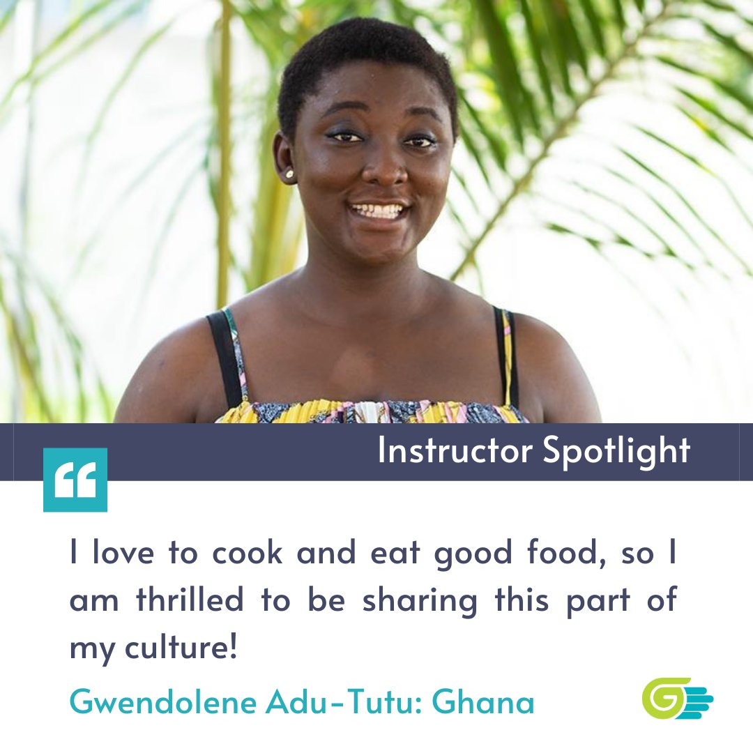 “I love learning about different cultures and languages, and teaching about my own,” says Gwendolene, a member of the Ashanti tribe in Ghana 🇬🇭. She shares her love of delicious food in her Nkatie cake Workshop: 
bit.ly/3lJE6lm #Glomado