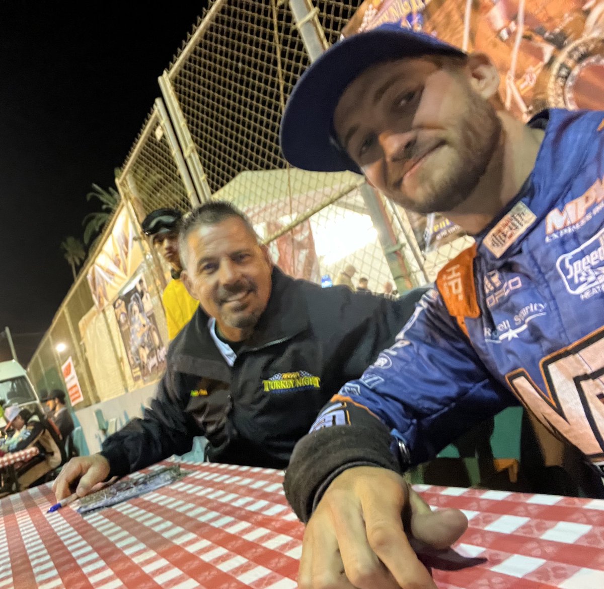 I couldn’t let this moment pass without a pic. I was signing autographs with Robby Flock!

West coast bada** that helped make race car drivers the coolest, toughest, gnarliest dudes in the world in my mind. And they were.

He ran 3rd in a 100 mile crown race after this crash.